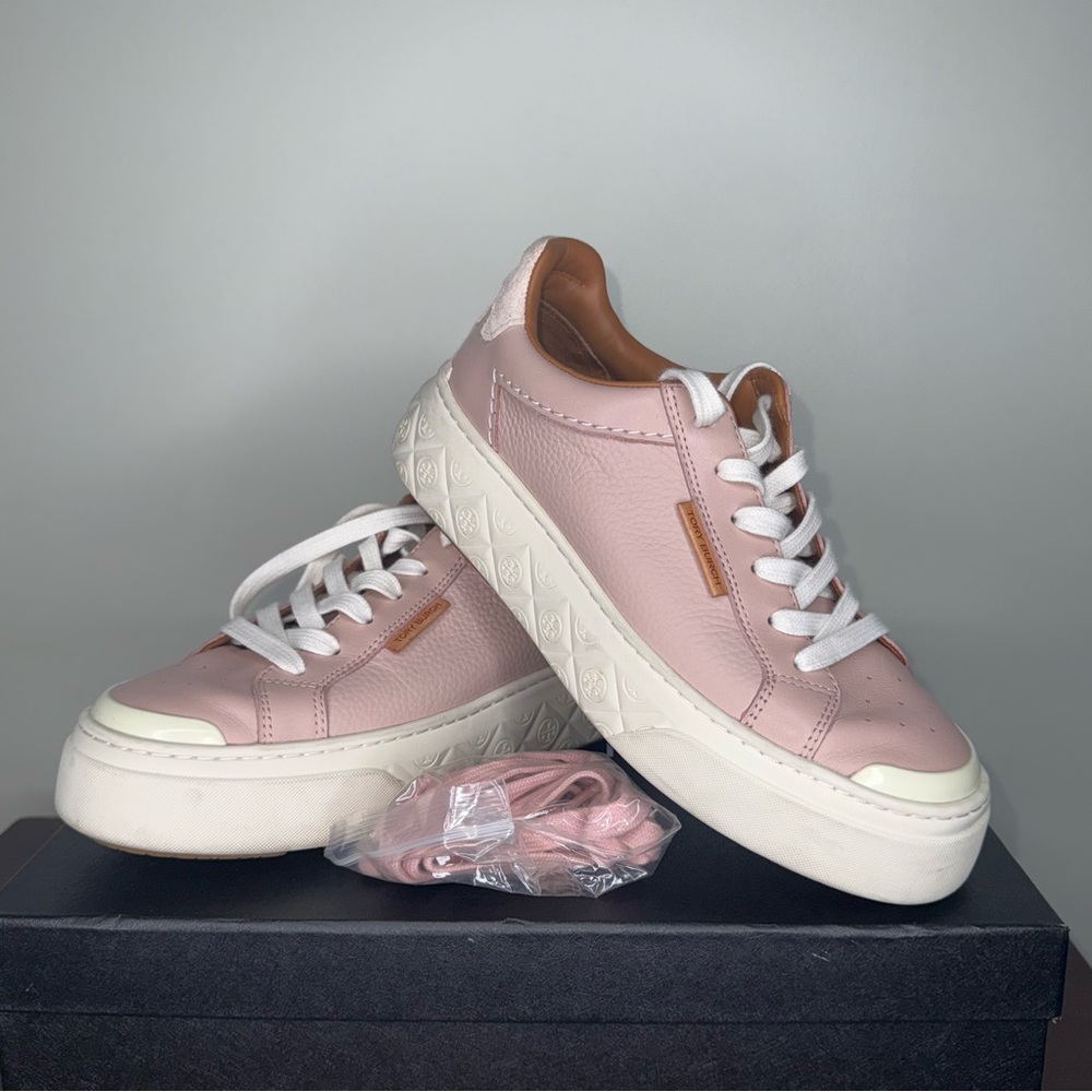 Tory Burch Ladybug Leather Sneakers White Pink Designer Size 5